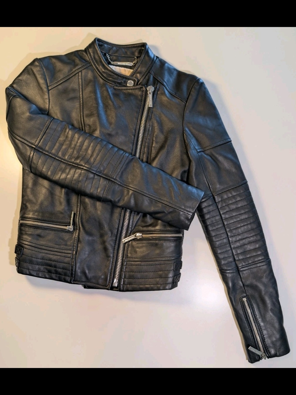 Michael Kors Black Soft Genuine Lamb Leather Quilted Moto Biker Jacket Sz XS